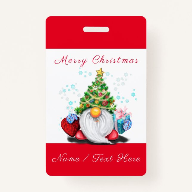 Gnome avec cadeau Noël personnalisé Nom Badge (Devant)