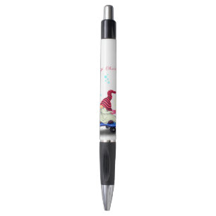 Gnome avec stylo de Noël en skateboard