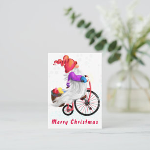 Gnome avec vélo et cadeaux Carte de Noël