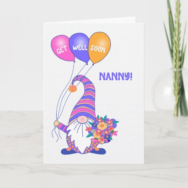 Gnome Balloons Blume Card für Kindermädchen Karte (Vorderseite)