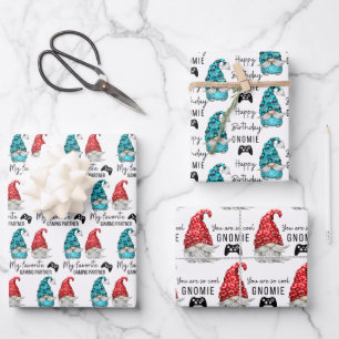 Gnome Birthday Wrapping Paper Flat Sheet Set 3 Geschenkpapier Set