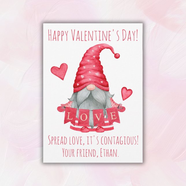 Gnome Boy With Hearts| Cartes de la Saint-Valentin (Personalize this card to add it to the gift your children will give to their classmates. Buy it now!)