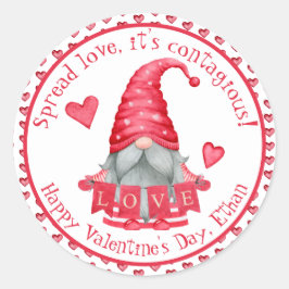 Gnome Boy with Hearts| Klassenkameraden Valentins Runder Aufkleber