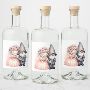 Gnome Bride Groom Orange Rustikale Sommerhochzeit Alkoholflaschenetikett