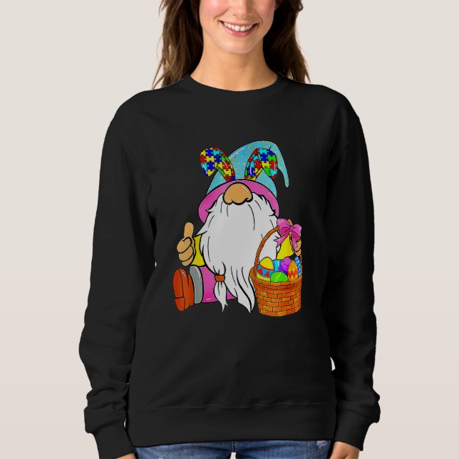 Gnome Bunny Autism Awareness Support Happy Oaster Sweatshirt (Vorderseite)
