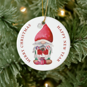 Gnome Candy Cane Pine Cone Keramik Ornament