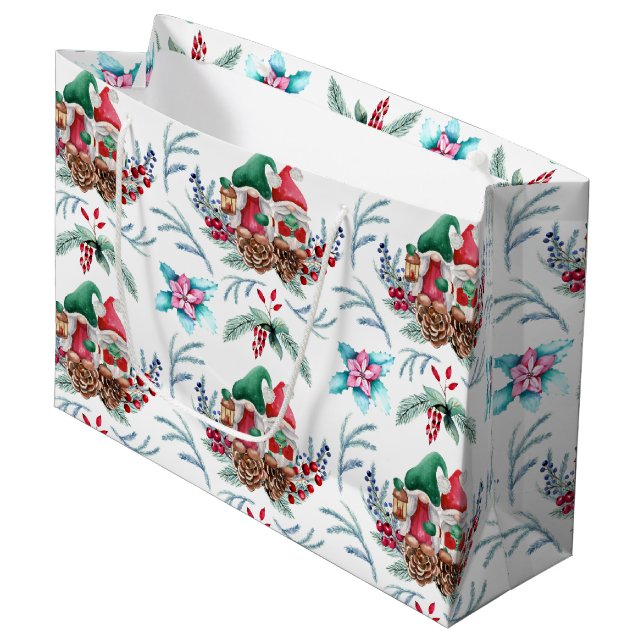 Gnome Christmas Große Geschenktüte (Vorderseite Schrägansicht)