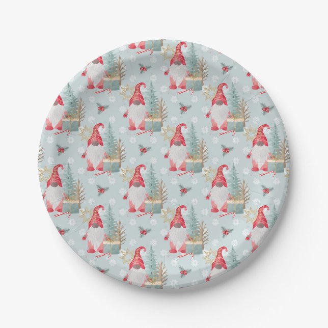 Gnome Christmas Pattern Pappteller (Vorderseite)
