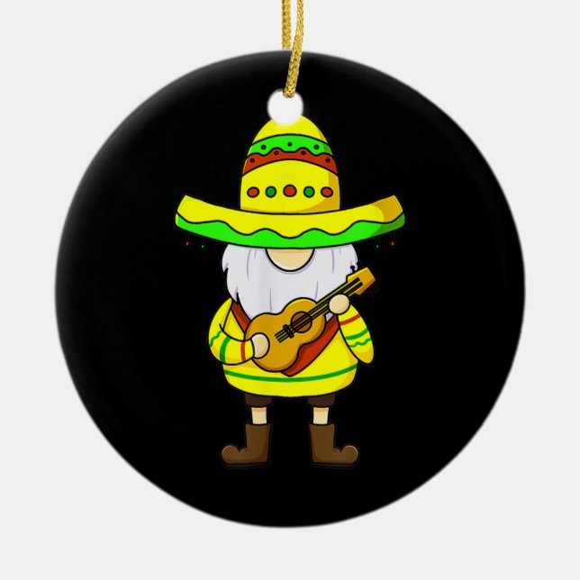 Gnome Cinco De Mayo Sombrero Guitar gnome Keramik Ornament (Vorne)