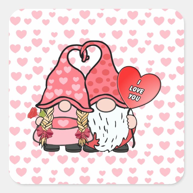 Gnome Couple Quadratischer Aufkleber (Vorderseite)