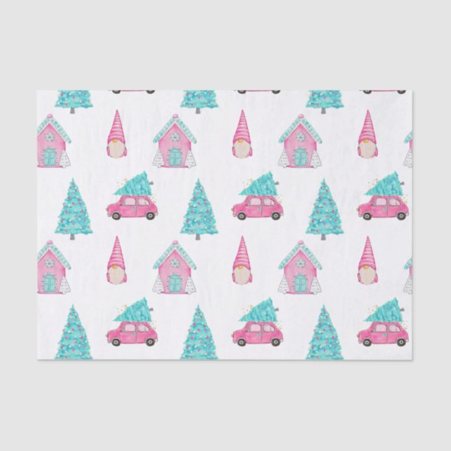 Gnome Cute Pink Peppermint Christmas Pattern  Seidenpapier (Vorderseite)
