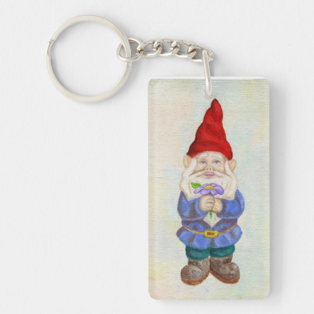 Gnome de jardin avec le porte - clé de fleur (Devant)