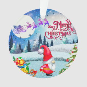 Gnome de Noël enneigé et cadeaux du traîneau du Pè