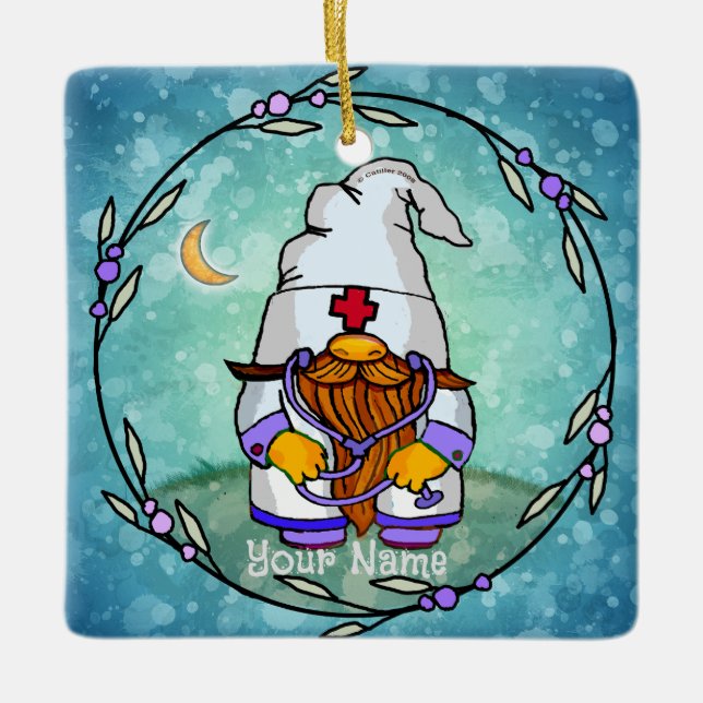 Gnome der männlichen Krankenschwester Keramikornament (Vorderseite)
