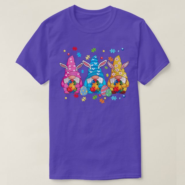 Gnome Egg Bunny Puzzle Ribbon Autismus Bewusstsein T-Shirt (Design vorne)