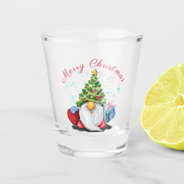 Gnome en verre de Noël avec cadeau (Devant)