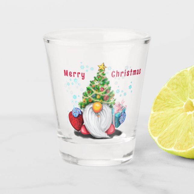 Gnome en verre de Noël avec cadeau (Devant)