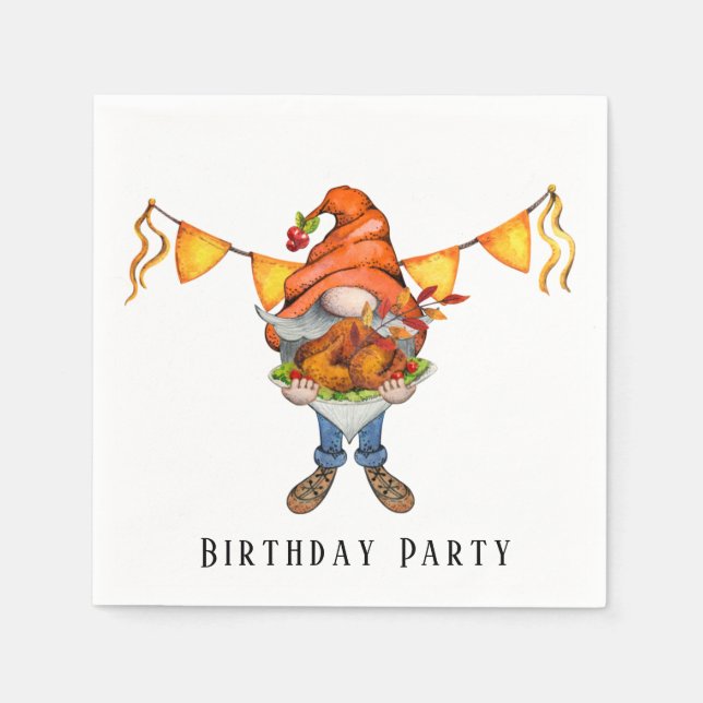 Gnome Erntedank Thema Geburtstagsparty Serviette (Vorderseite)