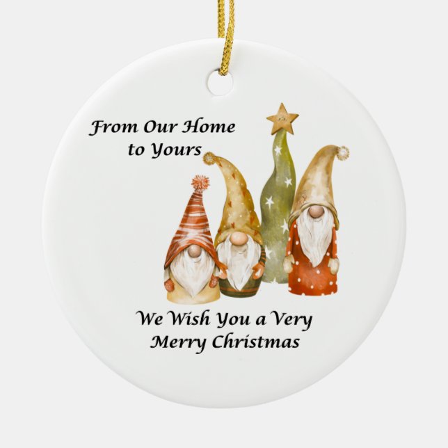 Gnome Family From Our Home to Yours on a  Keramik Ornament (Vorne)