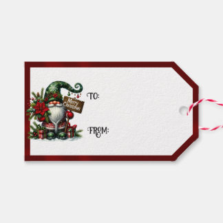 Gnome Frohe Weihnachten & Rote Grenzen Geschenkanhänger