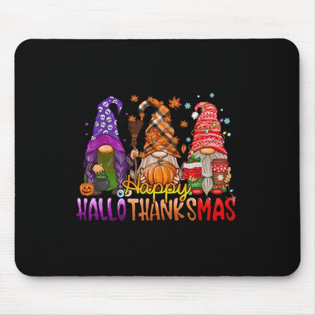 Gnome Frohes Hallothanksgiving Halloween Erntedank Mousepad (Vorne)