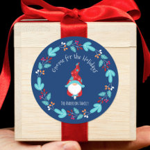 Gnome für Holidays Modern Floral Wreath Blue