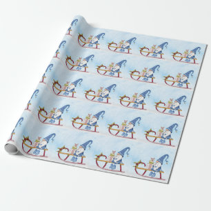 Gnome für Weihnachten dekoriert Schlitten Geschenkpapier