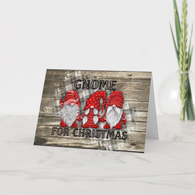 Gnome für Weihnachten Karierte Rustikale Landhaus Karte (Vorderseite)