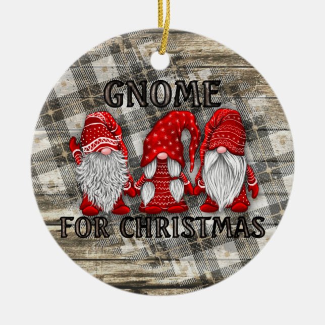 Gnome für Weihnachten Karierte Rustikale Landhaus Keramik Ornament (Vorne)