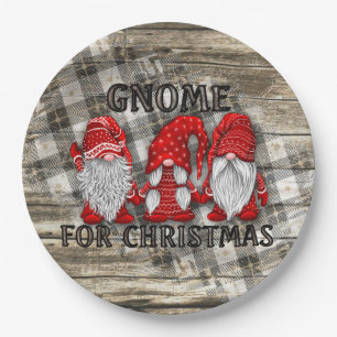 Gnome für Weihnachten Karierten Rustikale Landhau Pappteller