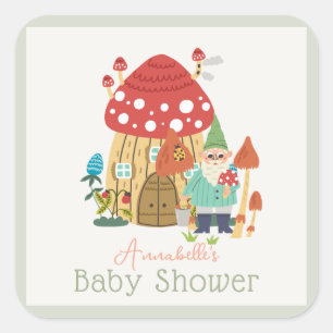 Gnome Garden Mushroom Green Boy Baby Dusche Quadratischer Aufkleber