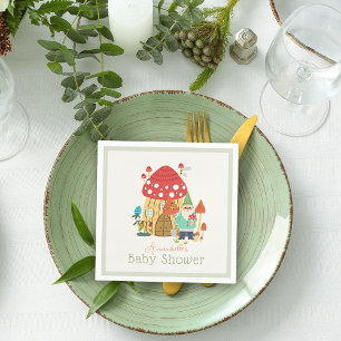 Gnome Garden Mushroom Green Boy Baby Dusche Serviette