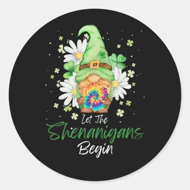 Gnome Gefärbte Krawatte Kleeblatt Gelassen Shenani Runder Aufkleber (Vorderseite)