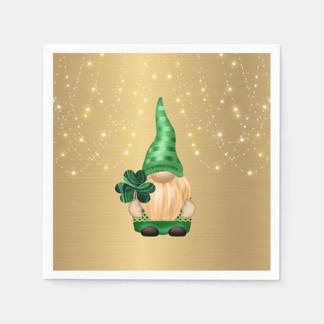 Gnome Gold Lights Kleeblatt St Patricks Day Serviette (Vorderseite)