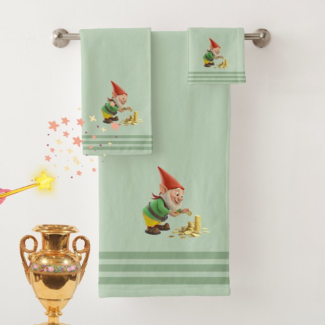 Gnome & Gold, Three Stripes on Light Laurel Green  Badhandtuch Set (Von Creator hochgeladen)