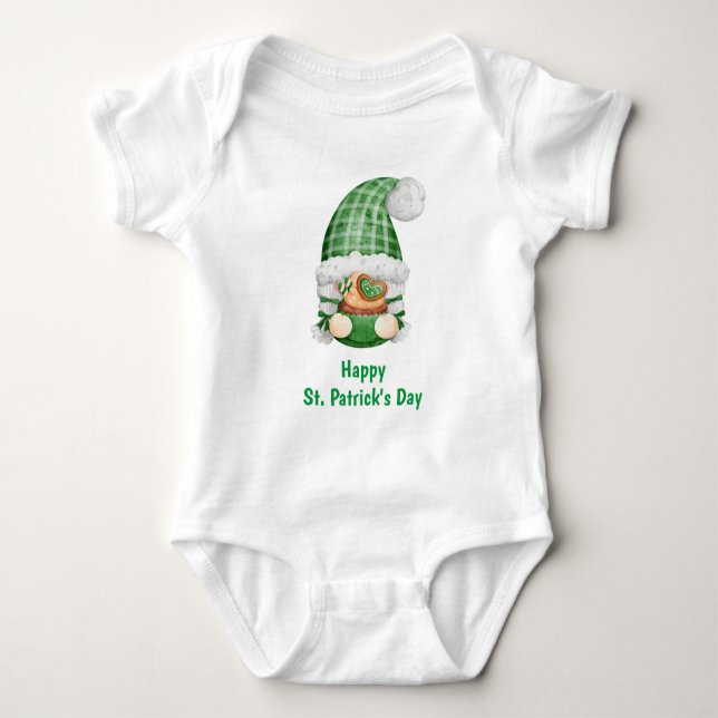 Gnome Green Niedlich Adorable St. Patrick's Day Baby Strampler (Vorderseite)