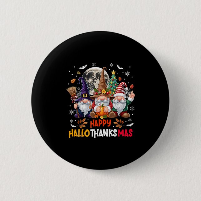Gnome Hallothanksmas Halloween Thanksgiving Christ Button (Vorderseite)