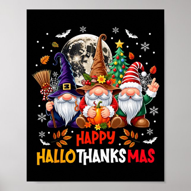 Gnome Hallothanksmas Halloween Thanksgiving Christ Poster (Vorne)