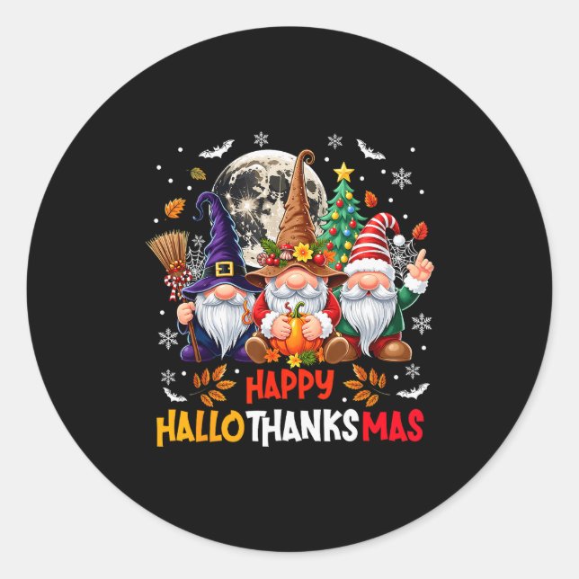 Gnome Hallothanksmas Halloween Thanksgiving Christ Runder Aufkleber (Vorderseite)