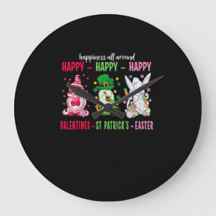 Gnome Happy Valentine St Patrick Ostern Glück Große Wanduhr