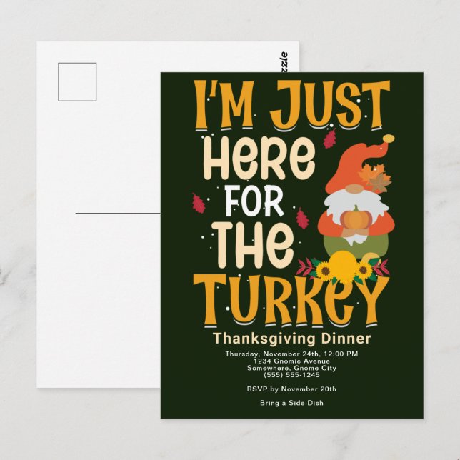 Gnome Here for Turkey Erntedank Dinner Postkarte (Vorne/Hinten)