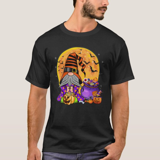 Gnome Hexenhaur Halloween Kostüm Pumpkin Herbst T-Shirt (Vorderseite)