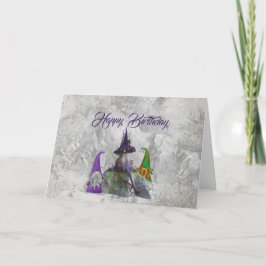 Gnome House Gold Confetti Lila Geburtstag Karte