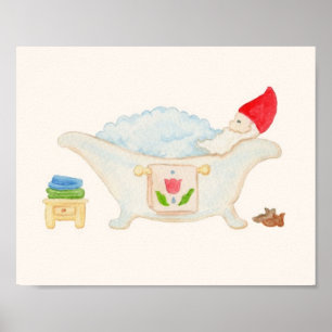 Gnome im Schaumbad-Badezimmerkunstdruck Poster