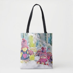 Gnome im Schnee Aquarell-Gemälde vintage Tasche