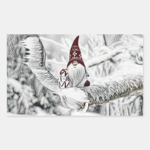 Gnome im Schnee Aquarellbild Rechteckiger Aufkleber