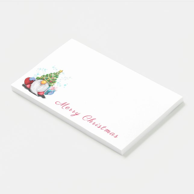 Gnome in Christmas Tree Hat Post it Notes Post-it Klebezettel (angewinkelt)