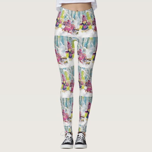 Gnome in der Schneewasserfarbe Leggings (Vorderseite)