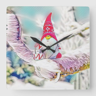 Gnome in der Schneewasserfarbe Quadratische Wanduhr