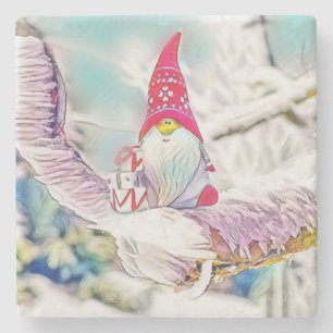 Gnome in der Schneewasserfarbe Steinuntersetzer